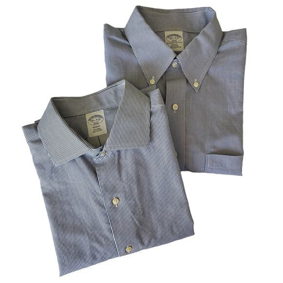 Brooks Brothers Blue and White Button Down Long Sleeve Dress Shirts 16.5 - 4/5 - Picture 1 of 16